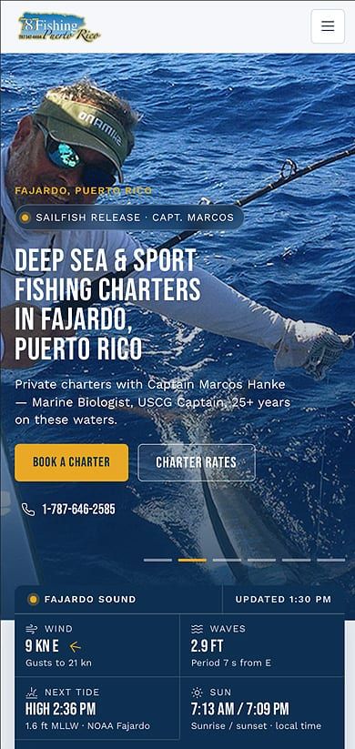 787 Fishing website, mobile view