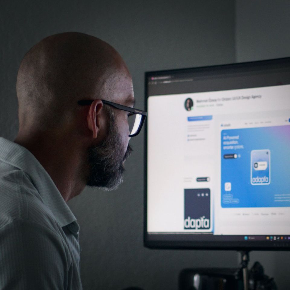 José at his desk reviewing a client design